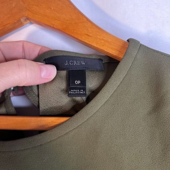 J Crew Statement Sleeve‎ Blouse Green Boho Dressy Office Work Size 0P - Picture 5 of 8